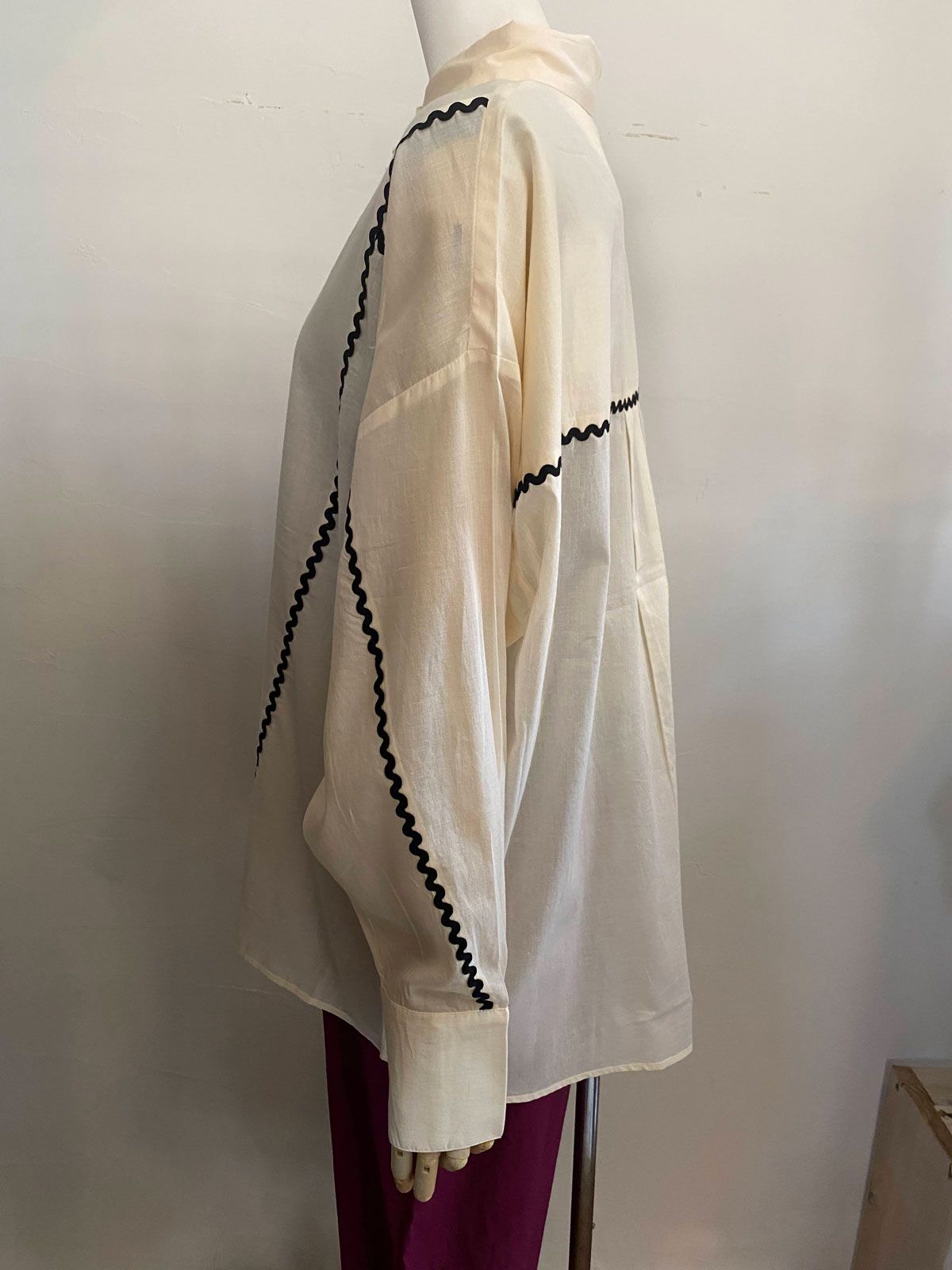 コットンボイル ライン入りシャツ オフ