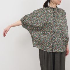 ナイトガーデンターキーシャツスタンドカラー  ブラックxピンク
