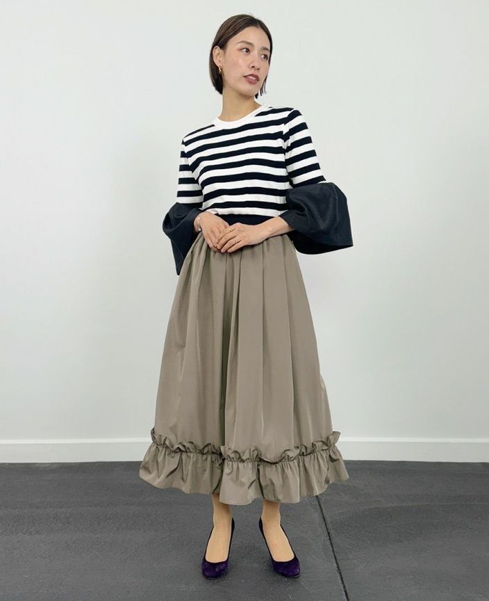 神戸・山の手スカート 裾フリルスカート マキシ グレージュ