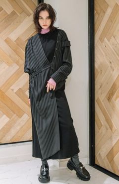 ピンストライプワンピース ブラックストライプxブラック
