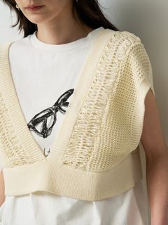 [9563-691DP] ヘアピンレースドッキングベスト アイボリー