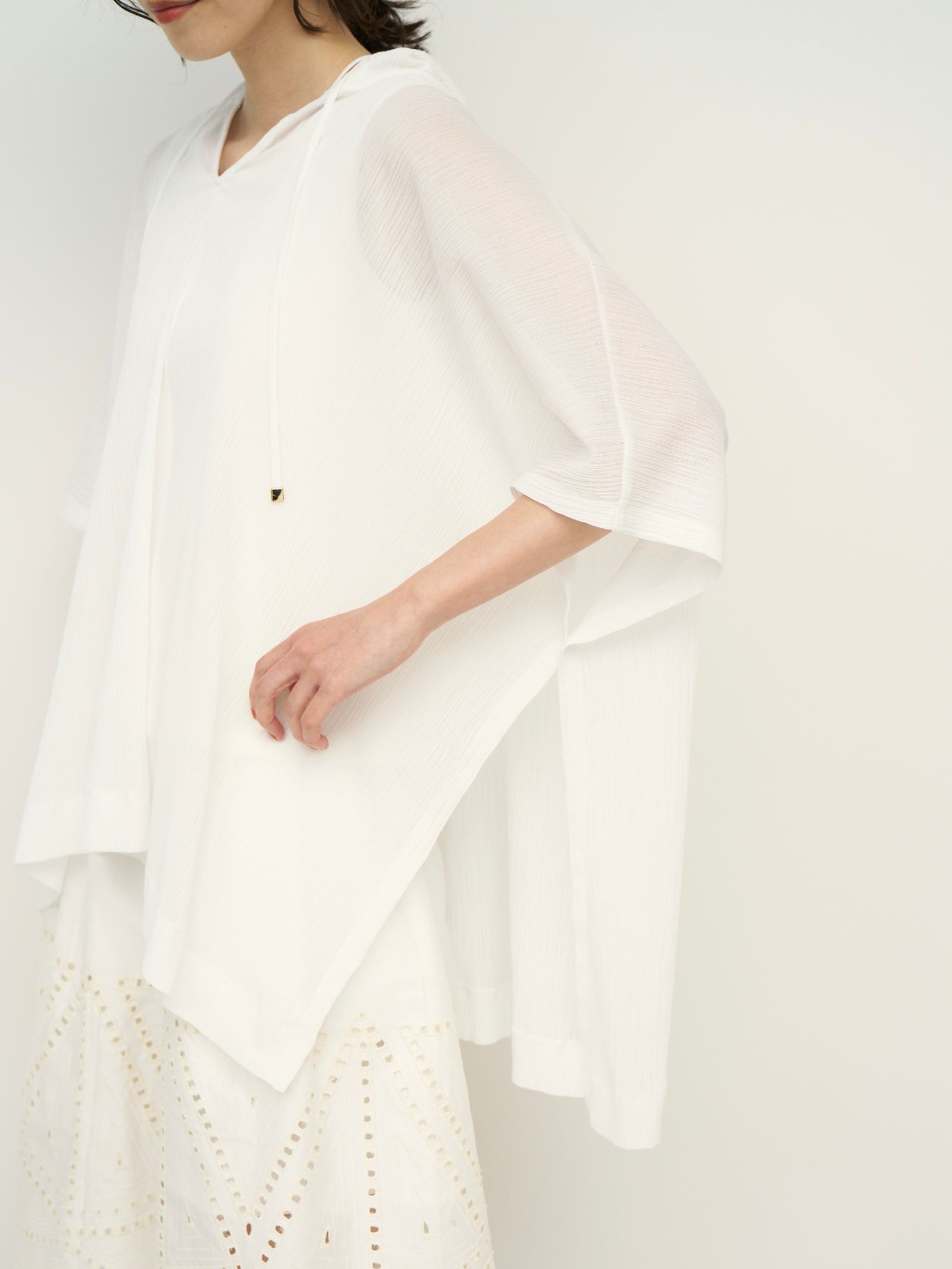 [1262-305KK] シアーメッシュポンチョTOPS ブラック