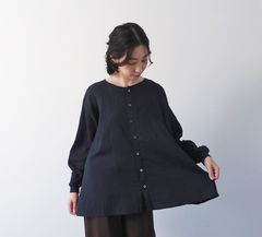 ダブルガーゼワイドフレアブラウス 2WAY ネイビー