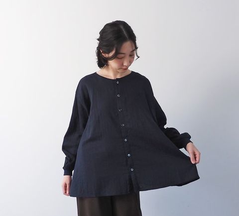 ダブルガーゼワイドフレアブラウス 2WAY ネイビー