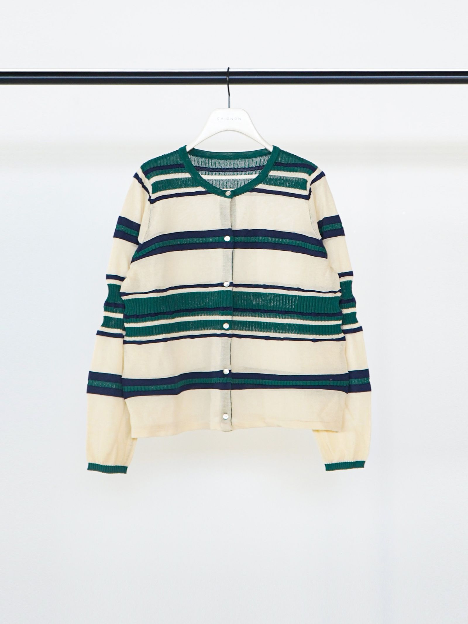 [9561-090GS] マルチボーダーカーディガン アイボリー