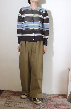 [9561-090GS] マルチボーダーカーディガン チャコール