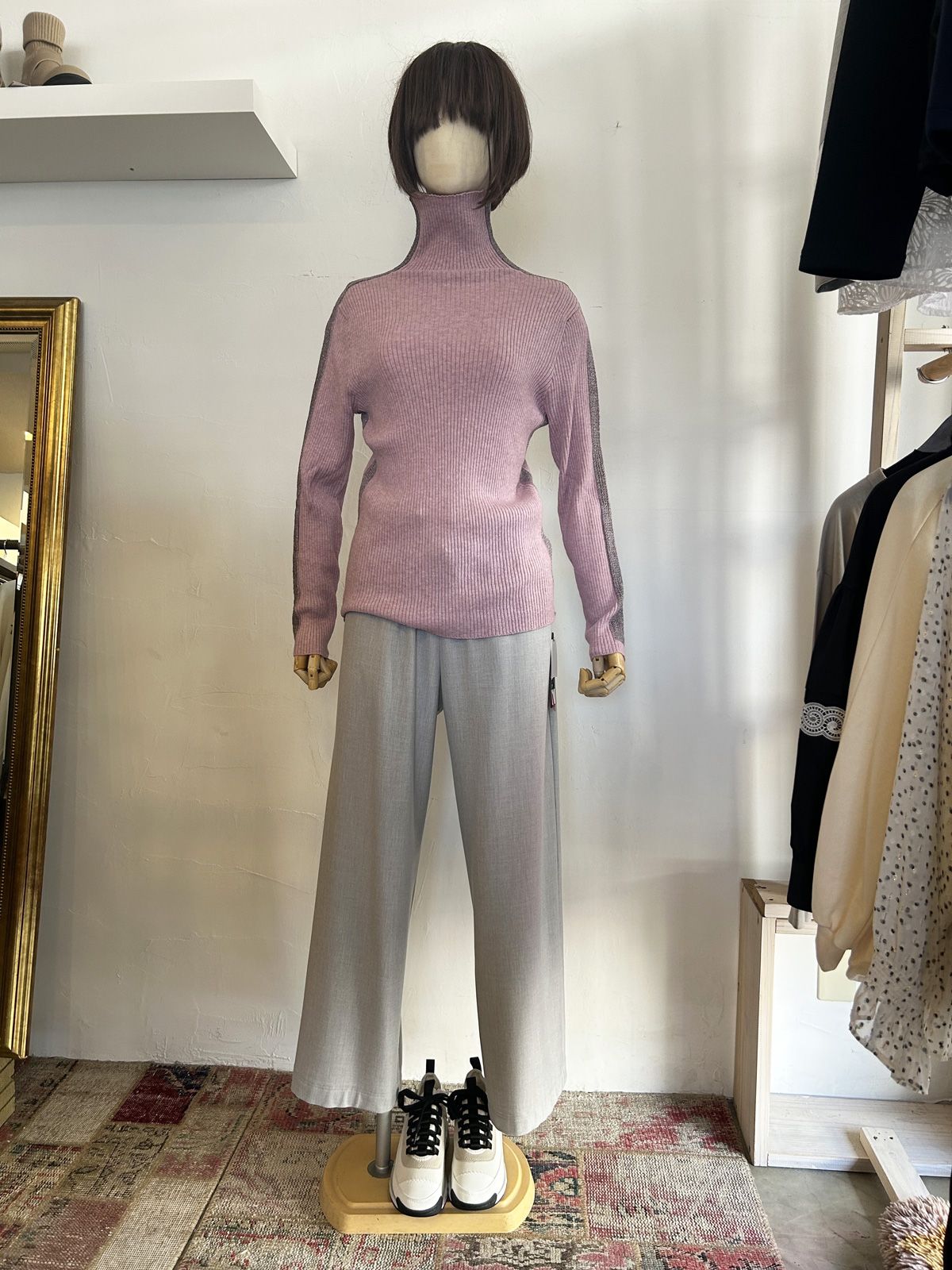 サイドラメラインタートルニット チャコール