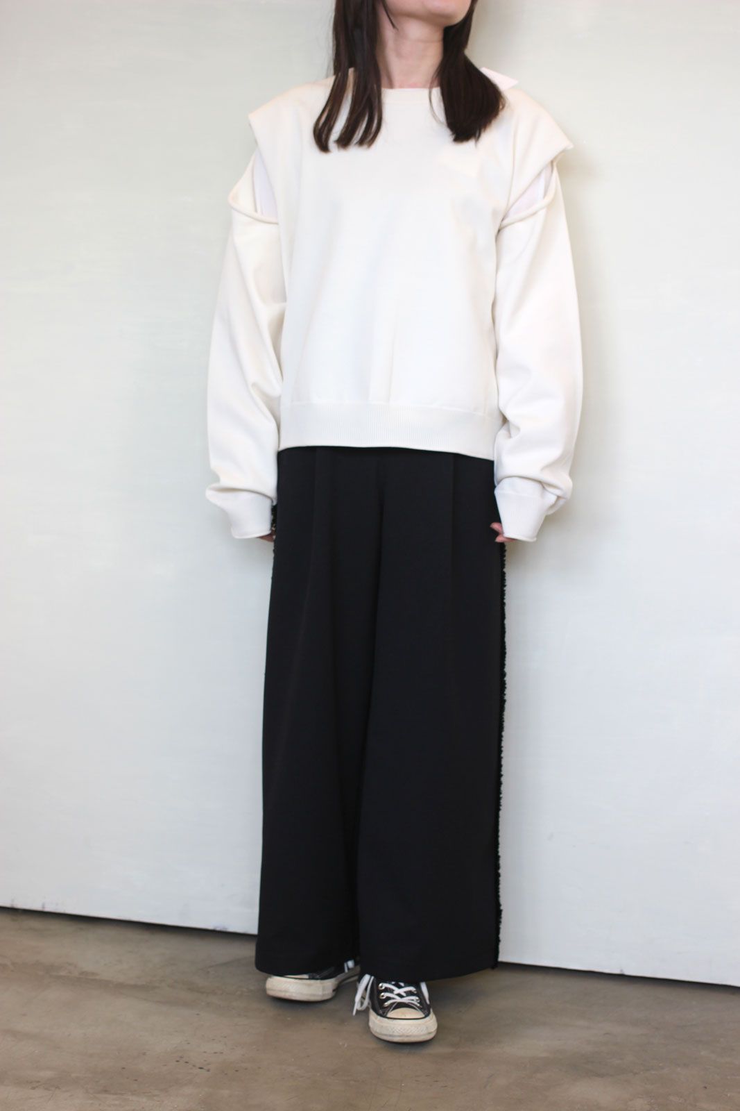 フランネルフリンジワイドパンツ ブラック