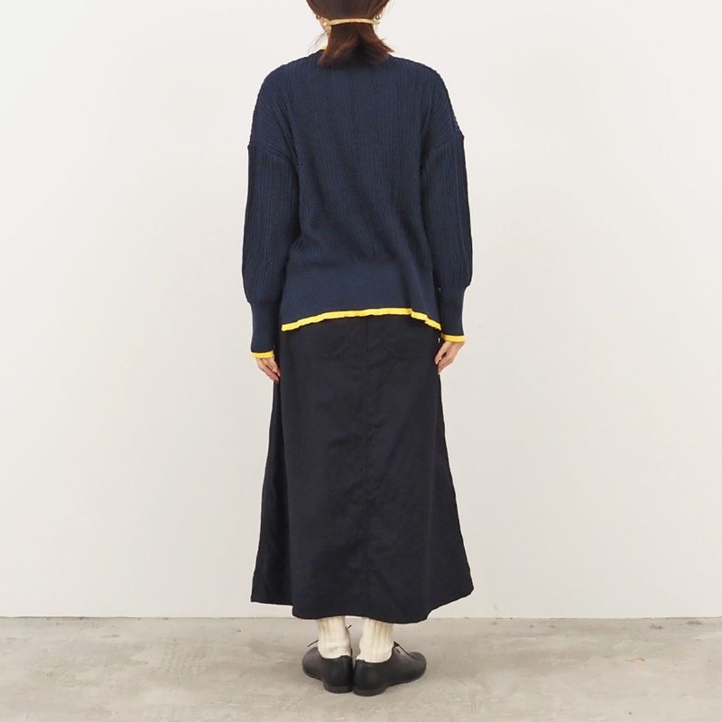 ワイドリブバイカラーコモドニット ブラックxミント