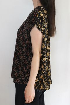 [1152-201MK] パターンミックスブラウス ブラック