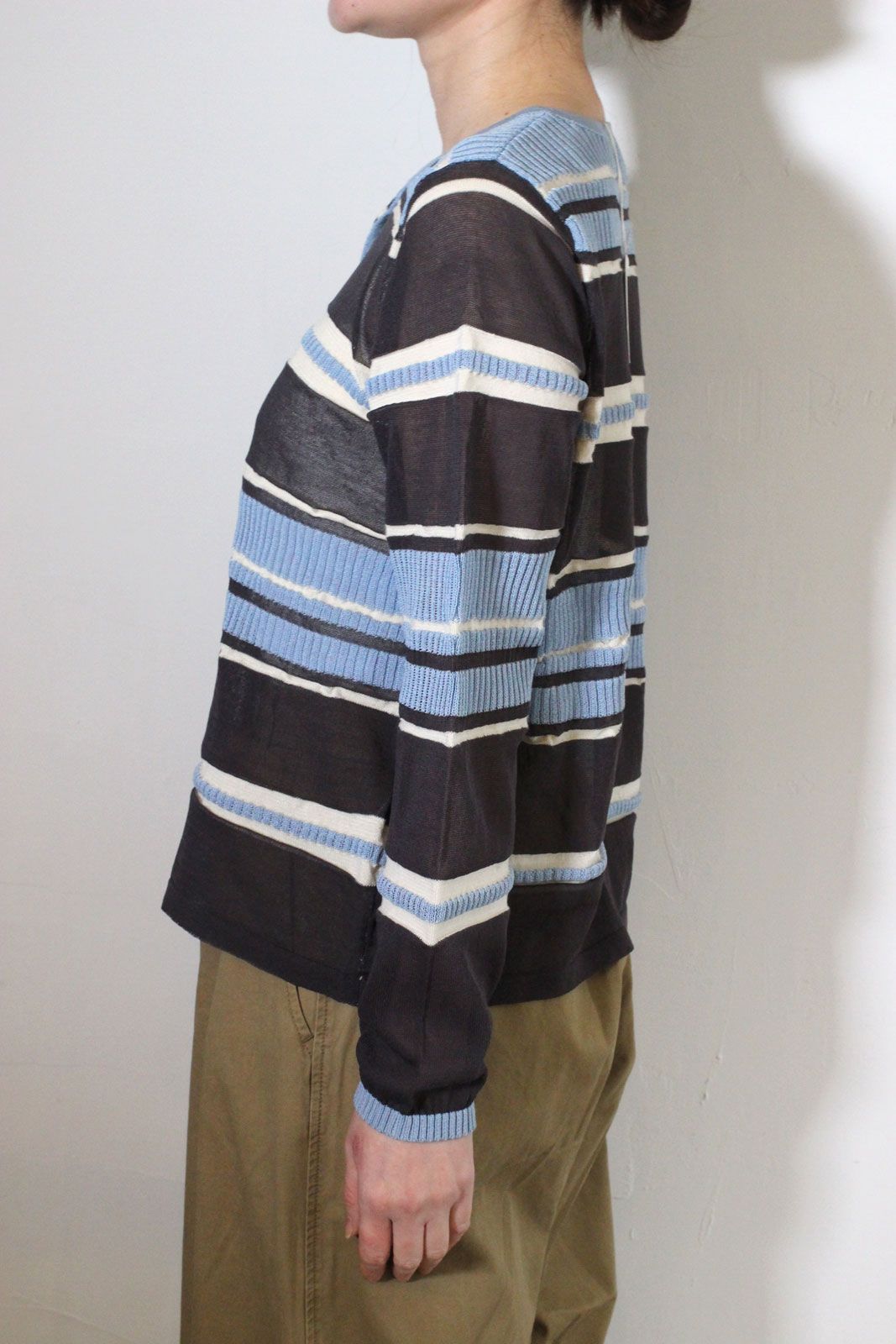 [9561-090GS] マルチボーダーカーディガン チャコール