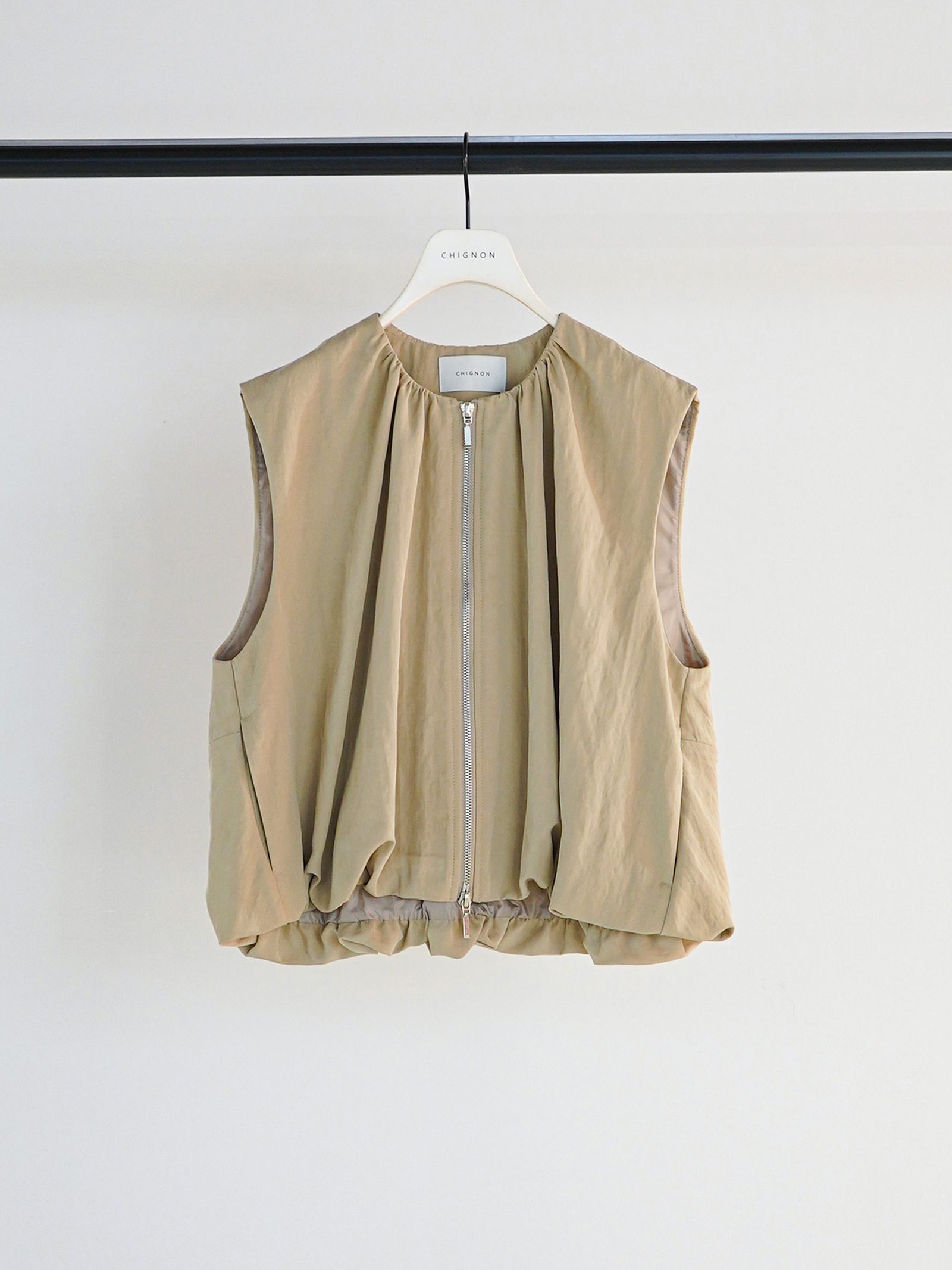 [4261-025MK] ダブルジップバルーンジレ ベージュ