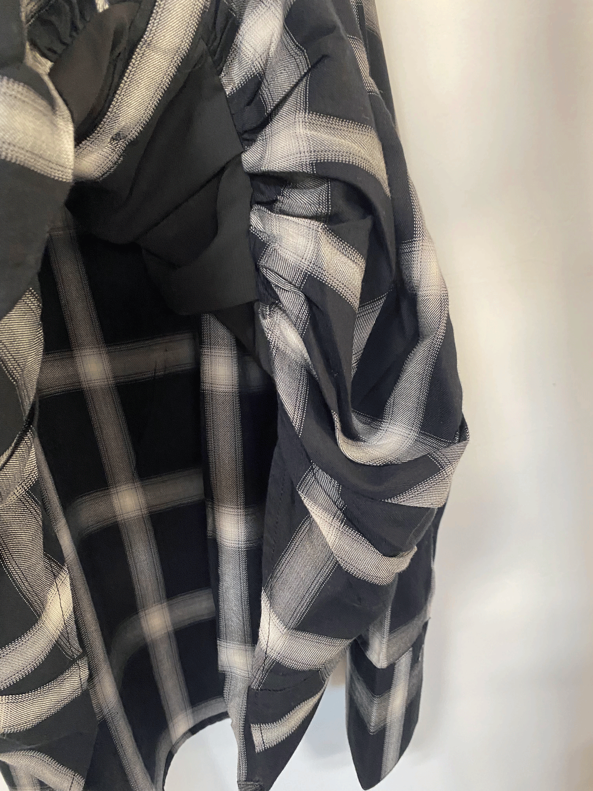 先染め チェックフロントインシャツ ブラック