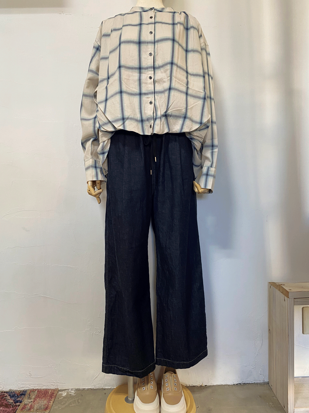 先染め チェックフロントインシャツ オフ