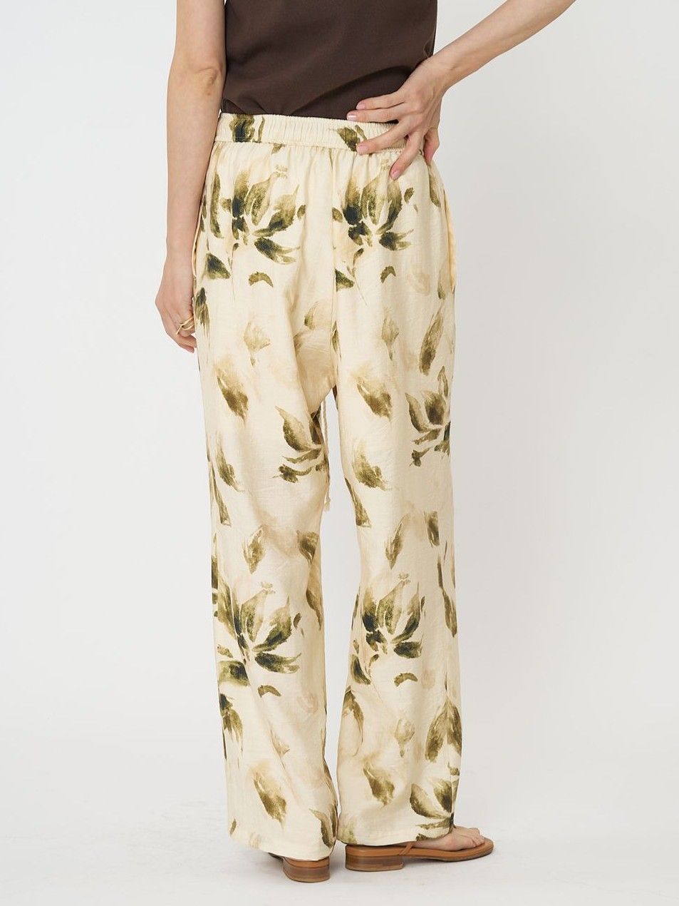 [3961-020KK] フラワープリントイージーPT アイボリー