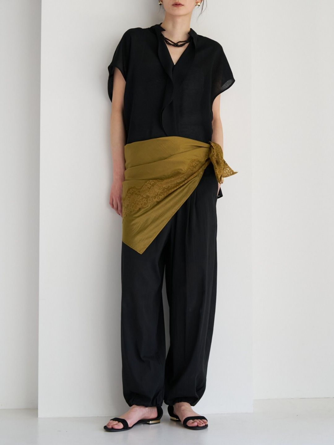 [0563-686NH] レースマルチWAYスカーフ ライトカーキ