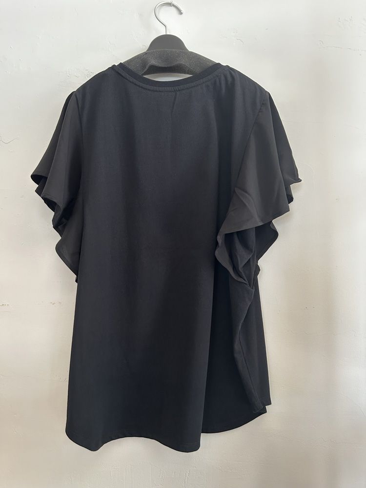 フリルスリーブロゴTシャツ ブラック
