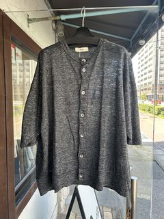 スラブリネンオーバルカーディガン 杢チャコール