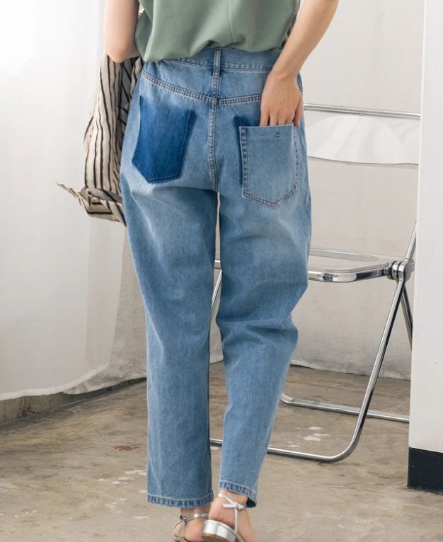 バックデザインデニムパンツ ブリーチ