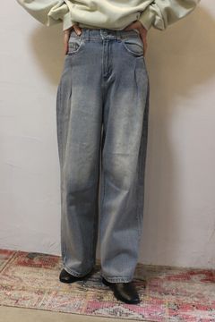 10ozポケットタック デニムパンツ ライトインディゴブルー