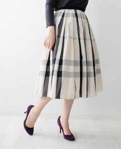 神戸・山の手スカート モノトーンチェックホワイト ミモレ