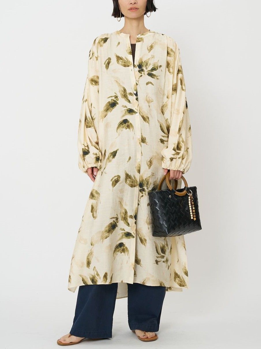 [5961-021KK] フラワープリントシャツOP アイボリー