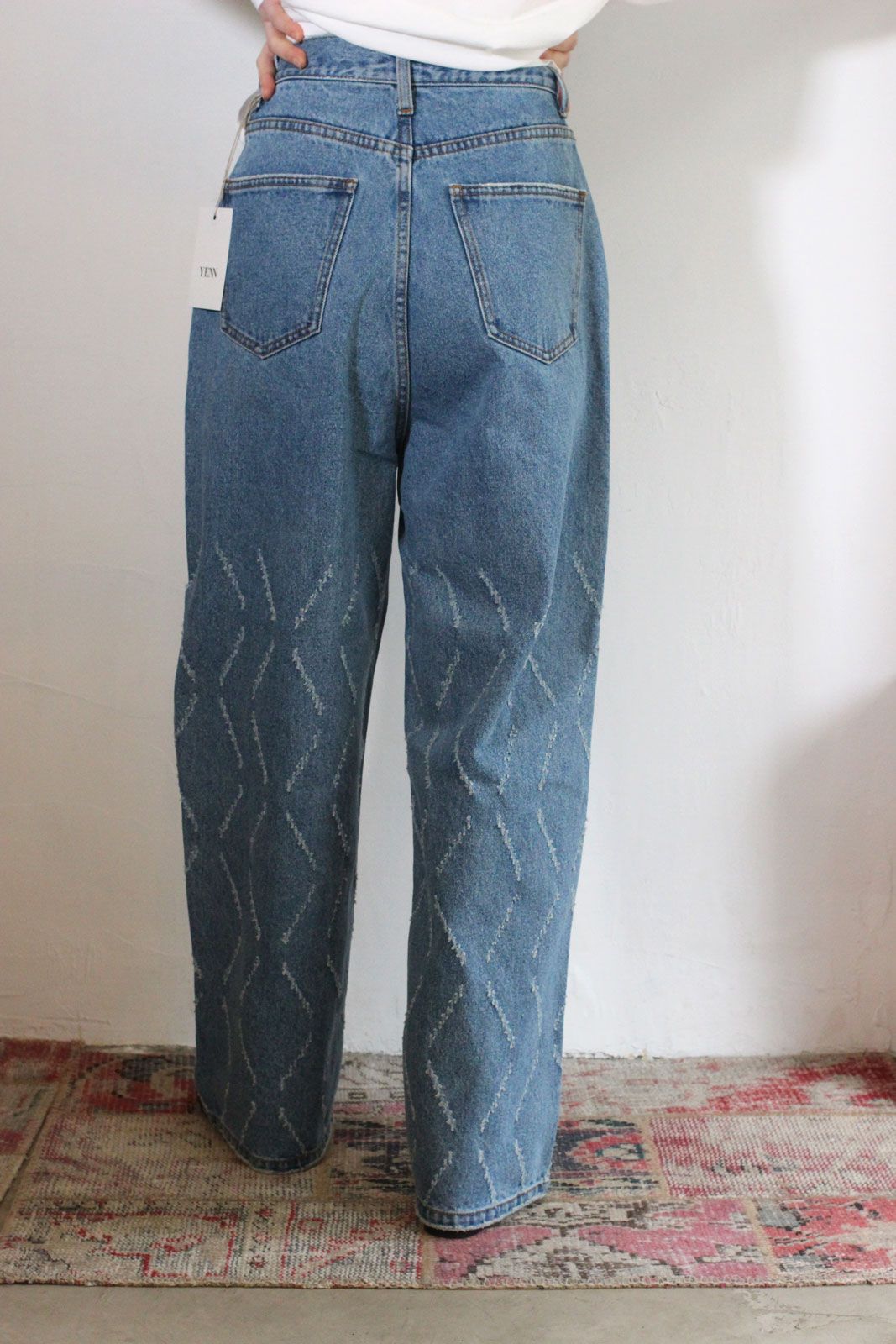 LASER CUT WIDE DENIM ブルー