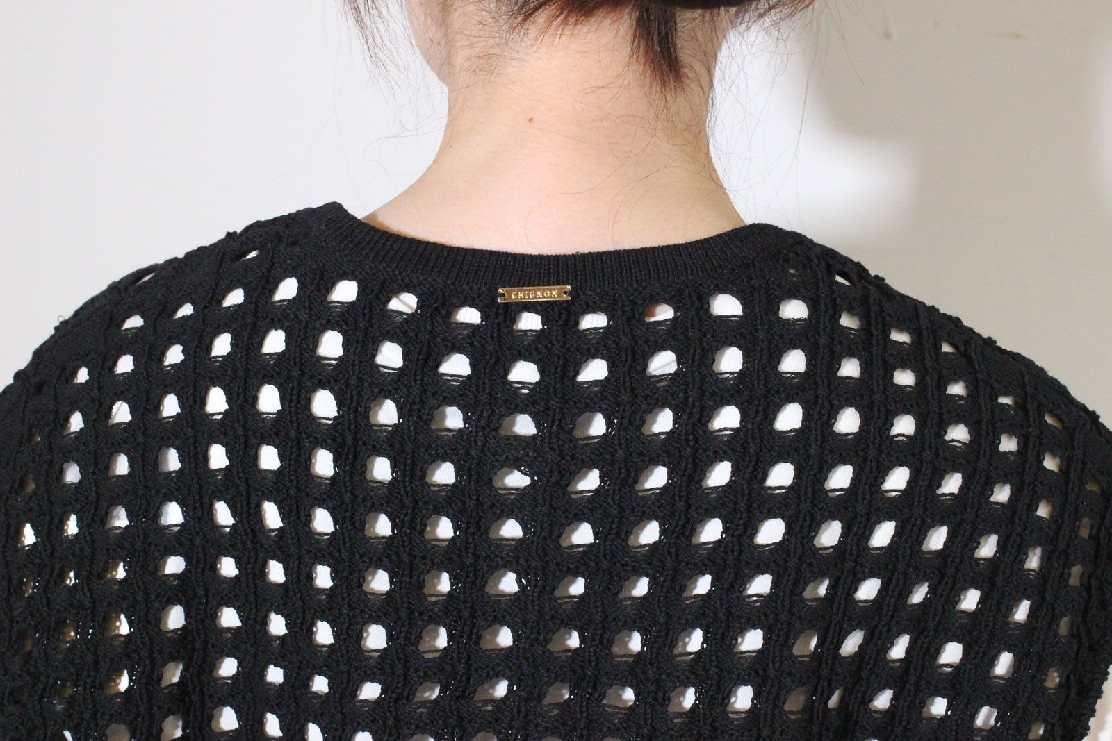 [9561-098DP] メッシュボックスニットベスト ブラック