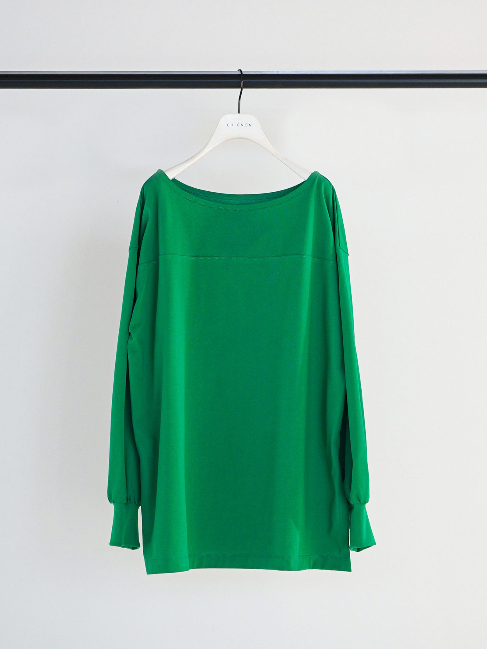 [8261-015KK] 度詰天竺ボートネックロンT グリーン