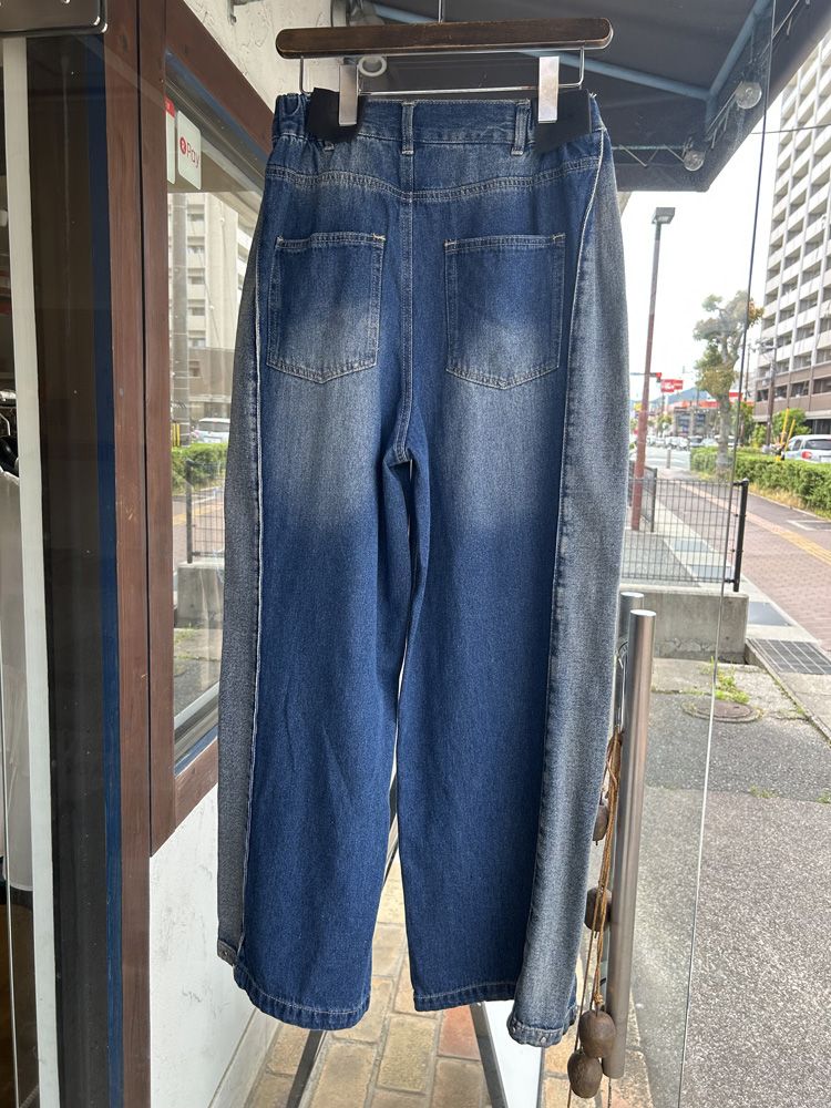DENIM SIDE-TUCK PANTS インディゴブルー