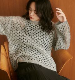 メッシュ編みグラデーションモヘアニット グレー
