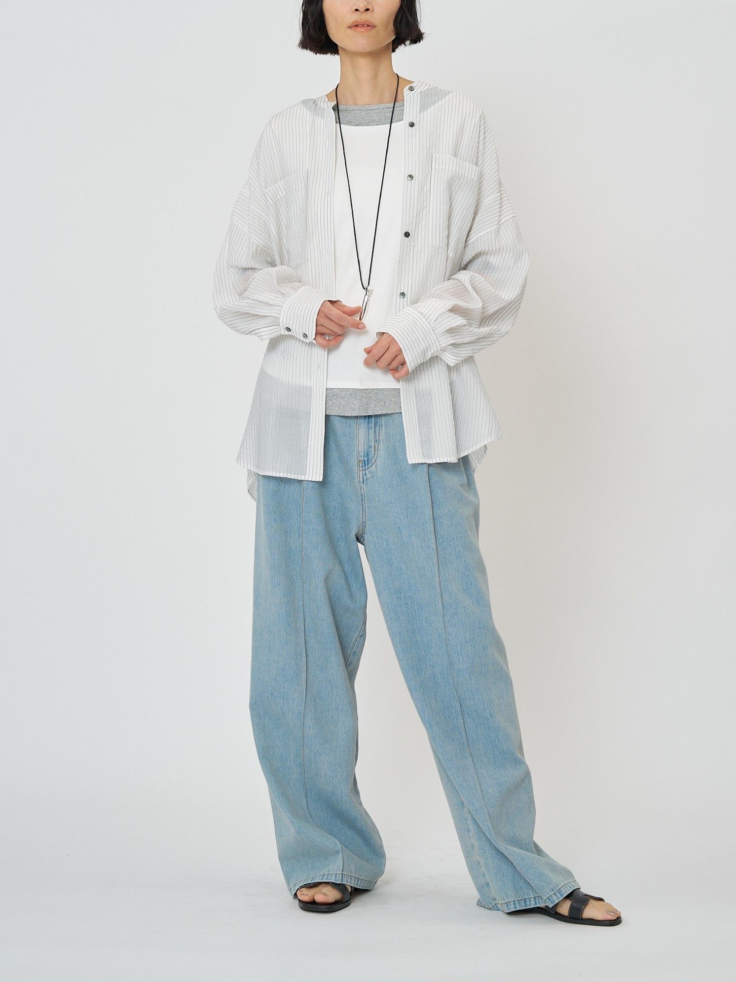 [1861-005KK] シアーストライプオーバーSH ホワイト