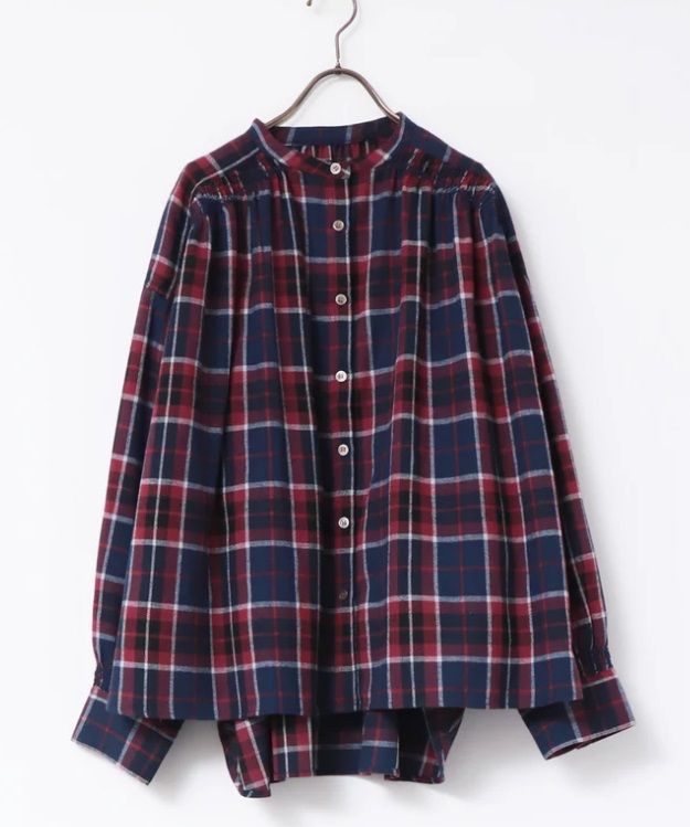 ネルチェックギャザーシャツ レッド系