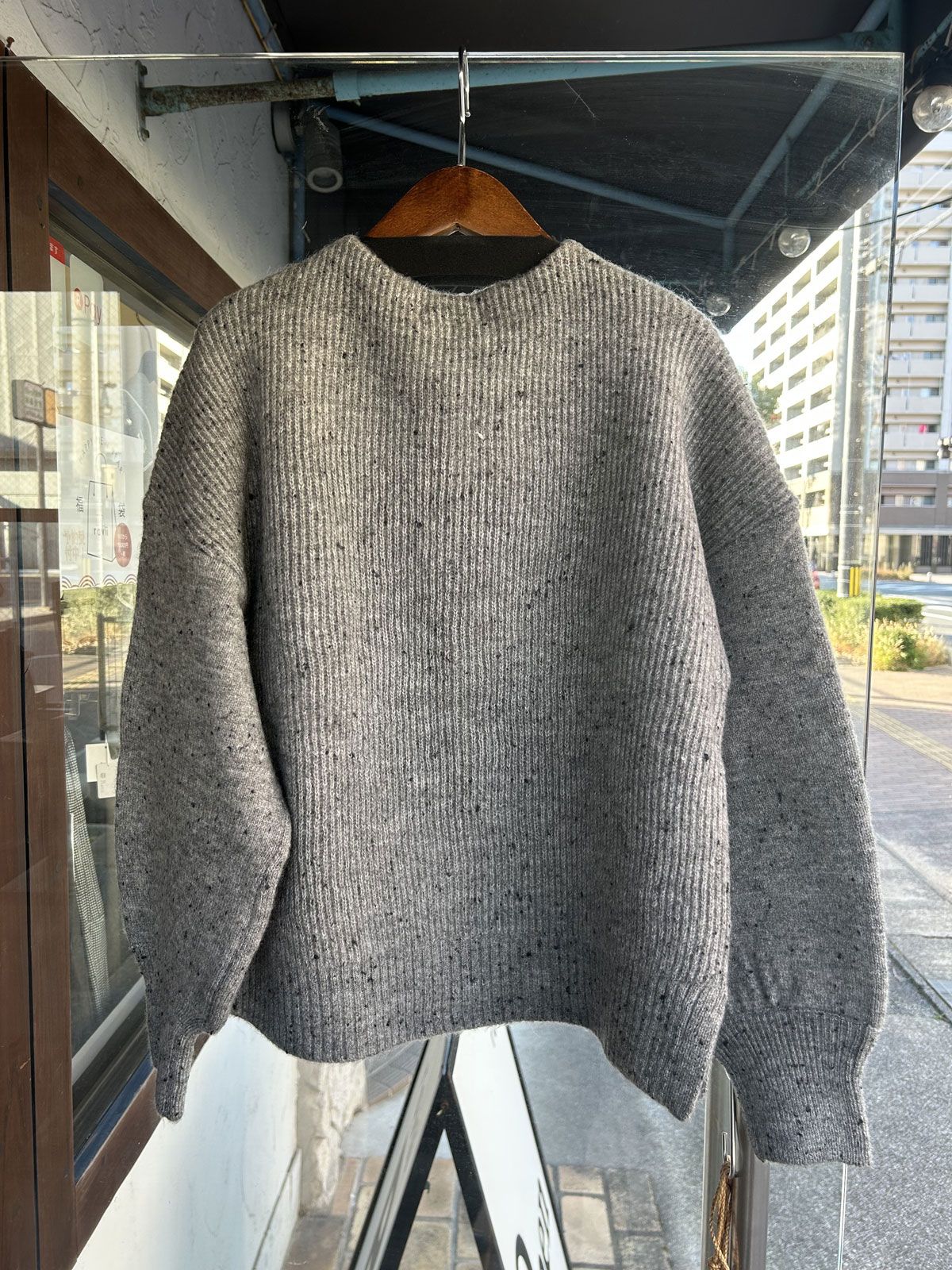 MIXニットxボア切替カーディガン グレーミックス