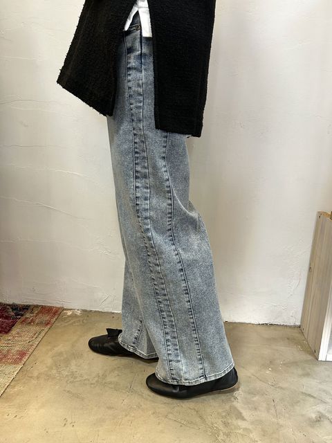 CTRデニム サイドライン ワイドパンツ ケミカル