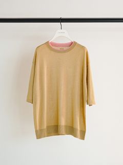[9261-087GS] 衿配色ハーフスリーブニット ベージュ