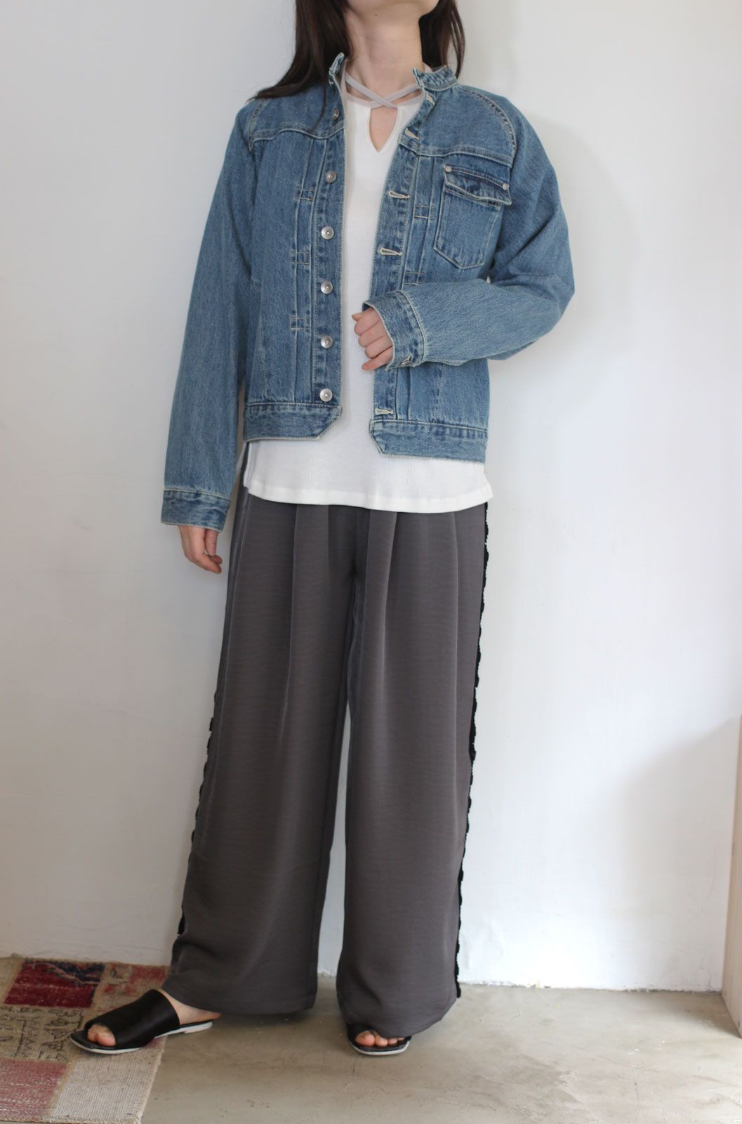 サイドプリーツパンツ チャコール