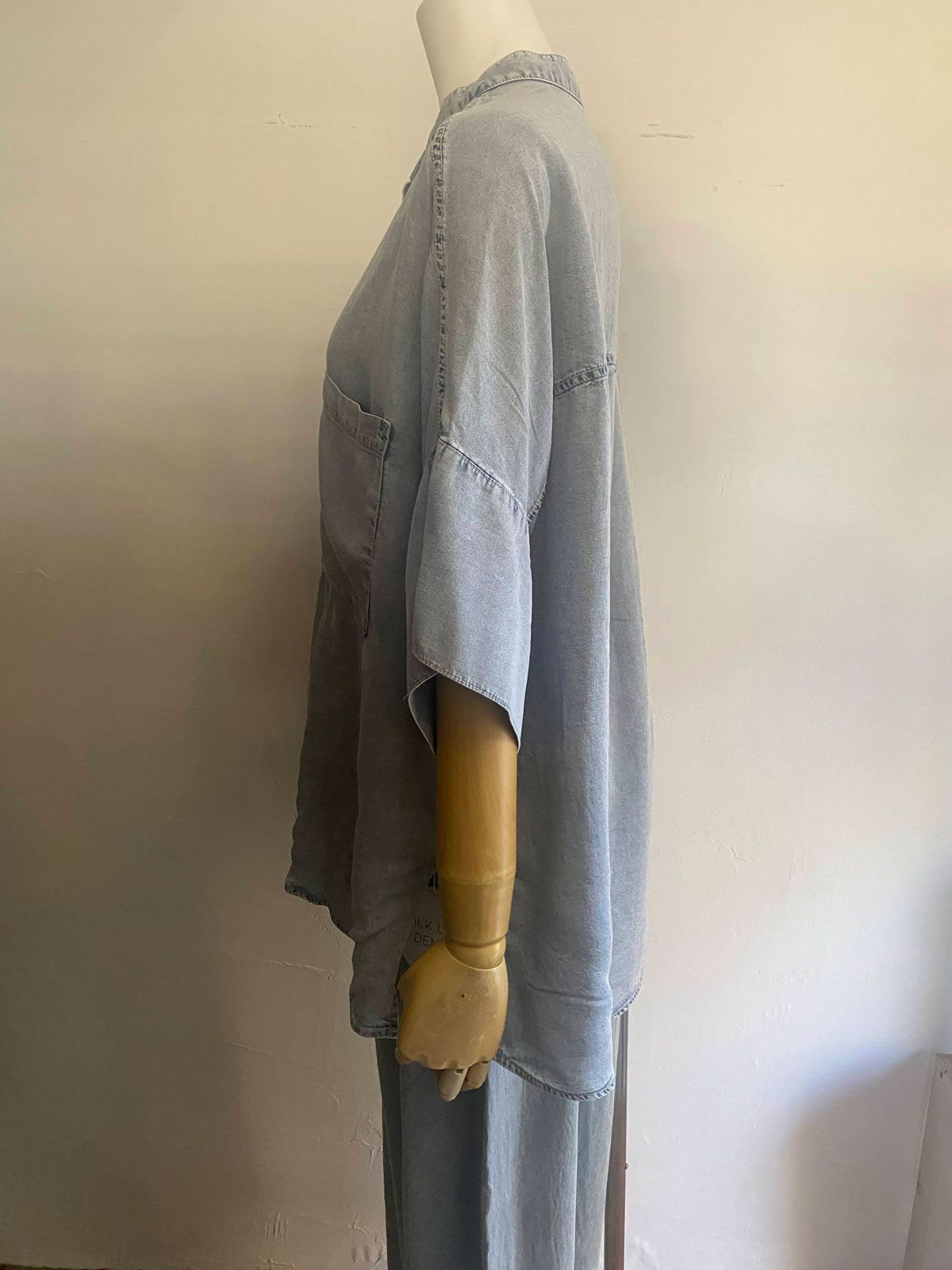 テンセルデニムハーフスリーブオーバーシャツ ライトインディゴブルー