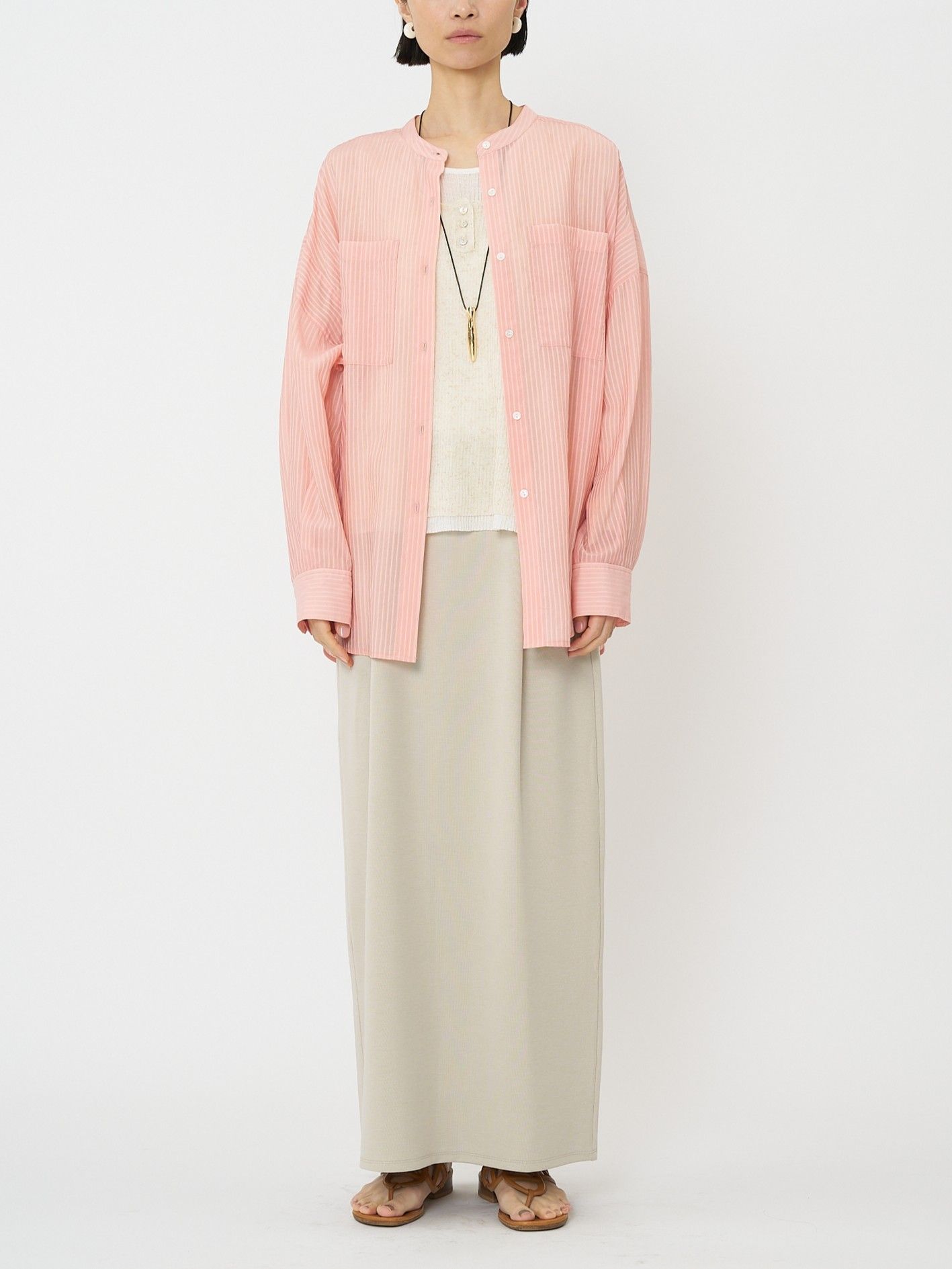 [1861-005KK] シアーストライプオーバーSH ピンク