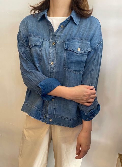 SHEER DENIM OVERSHIRT ライトブルー