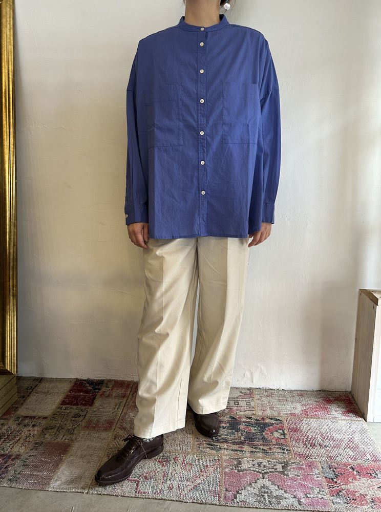 キャンブリックボイル 無地 バンドカラーシャツ パールピンク