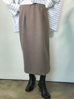 ウールライクミディアム丈スカート モカ