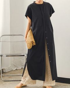 接触冷感シャツワンピース ブラック
