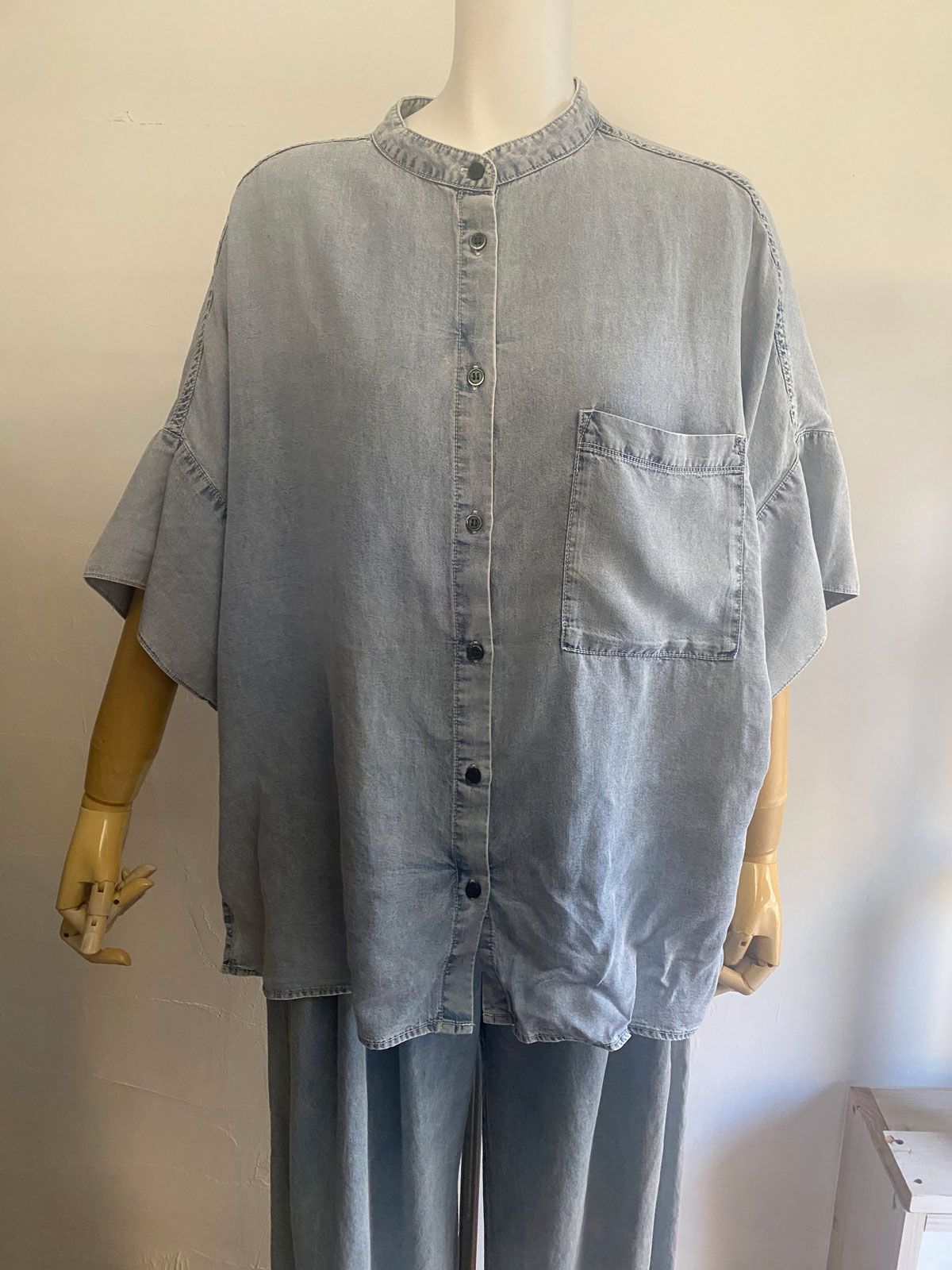 テンセルデニムハーフスリーブオーバーシャツ ライトインディゴブルー
