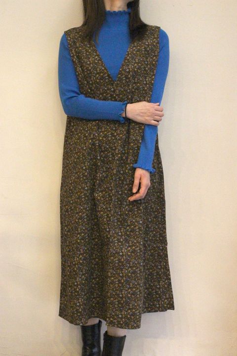 コーデュロイ小花柄ジャンパー7スカート ブラウン