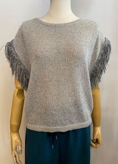 ラメ フリンジスリーブニット 杢グレー