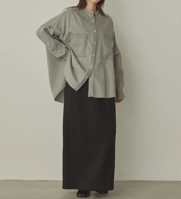 6ozテンセルデニムオーバーシャツ グレー