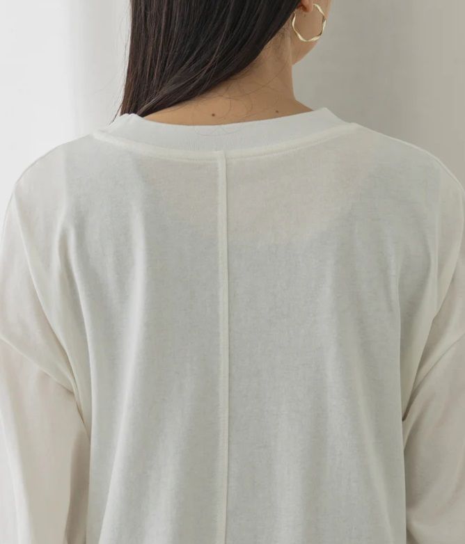 フロッキープリントロングTシャツ オフホワイト