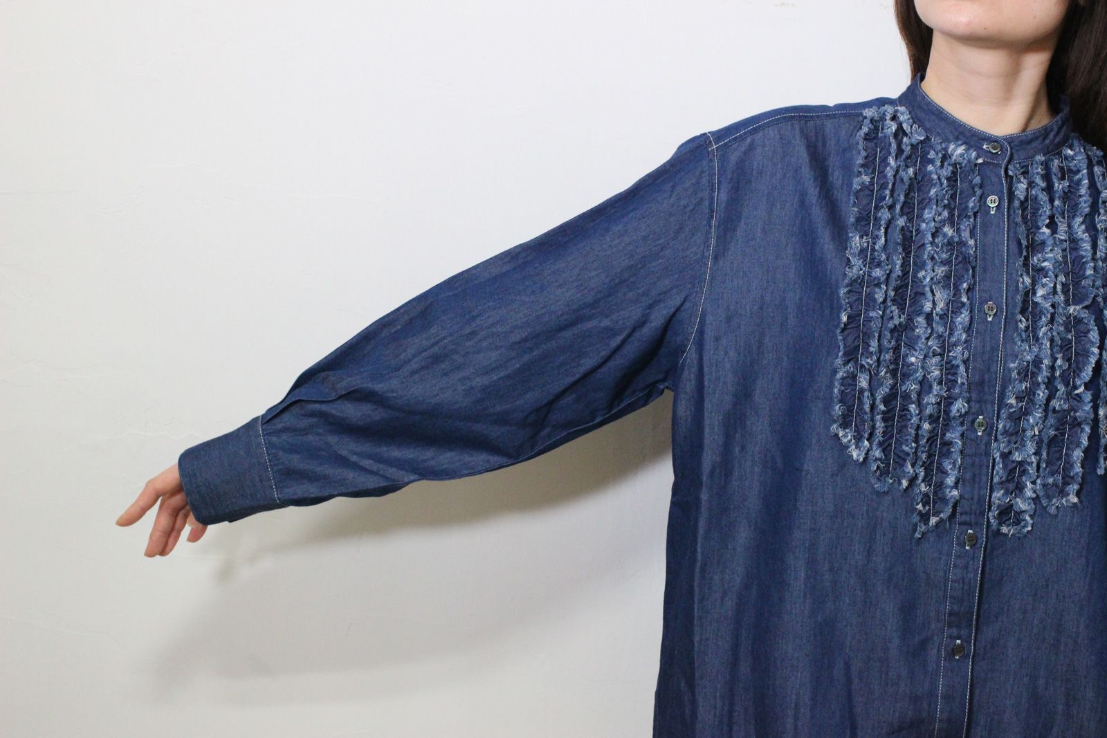 スラブ/デニム フリルシャツ インディゴ