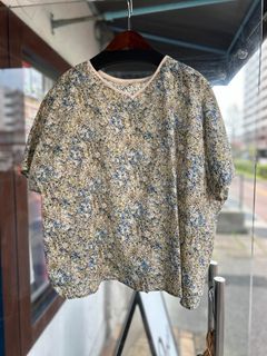 ミラクルウェーブ2WAYバトーブラウス オフxイエローxブルー